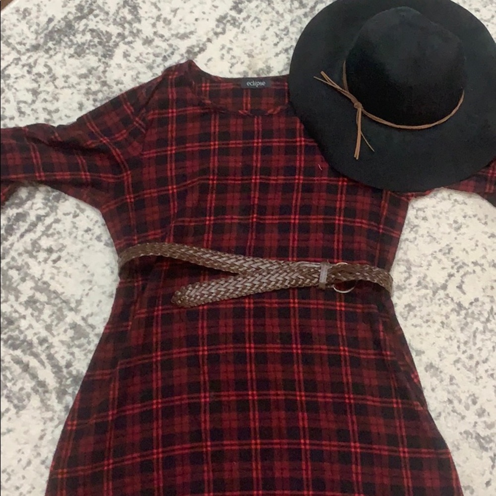 Red plaid mini dress